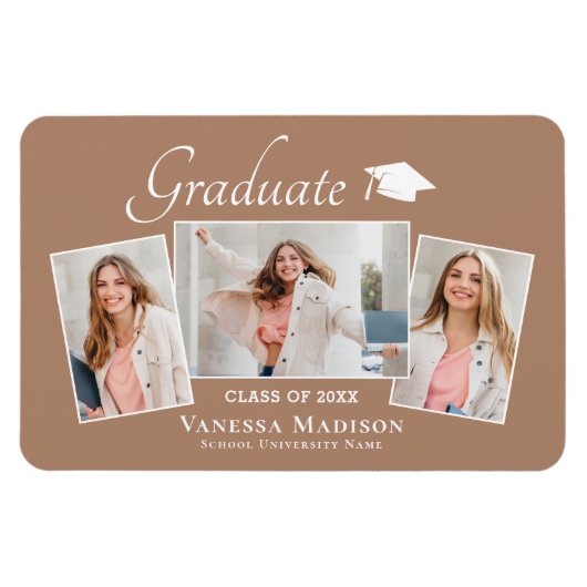 Flexible Moderne | Elegant 3 Photo Grad Magnet Faire-part (Horizontal)