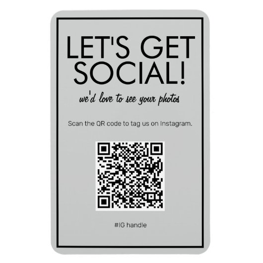Flexible Moderne Gris Social Média QR Code Magnet (Vertical)