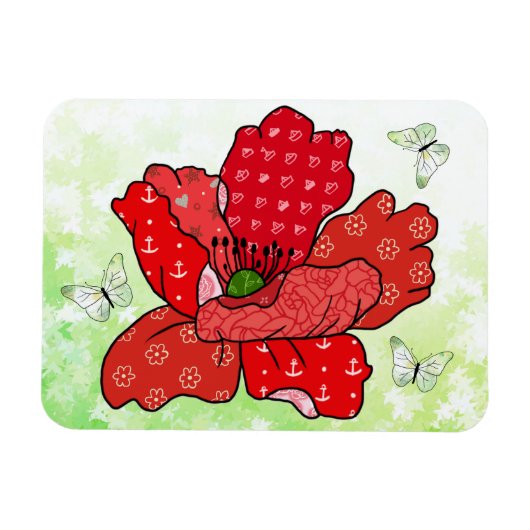 Flexible Mohn et Schmetterlinge Magnet (Horizontal)