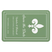 Flexible Moss Green Fleur de Lis Économisez la date Magnet (Horizontal)