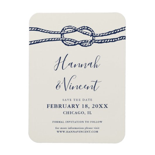 Flexible Nautical Navy Knot Save the Date Magnet (Vertical)