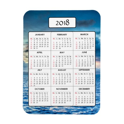 Flexible Ocean Sunset 2018 - Magnet calendrier (Vertical)