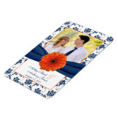 Flexible Orange Daisy Navy Blue Floral Mariage Photo Magnet (Côté Gauche)