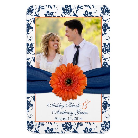 Flexible Orange Daisy Navy Blue Floral Mariage Photo Magnet (Vertical)