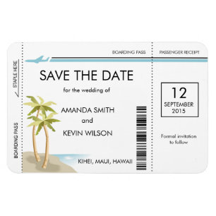 Flexible Palm Tree Boarding Pass Magnet Réservez la date