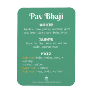 Flexible Pav Bhaji Recette Magnet pour pot instantané