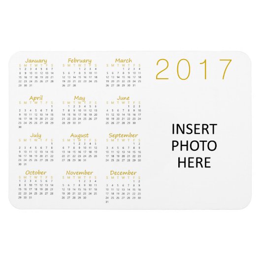 Flexible Photo personnalisée Calendrier 2017 Magnet Gold &  (Horizontal)