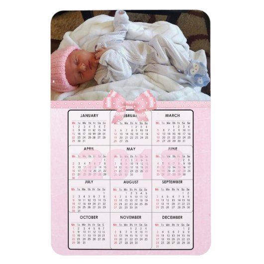 Flexible Pink Baby 2018 Mini Réfrigérateur Magnet Calendrie (Vertical)