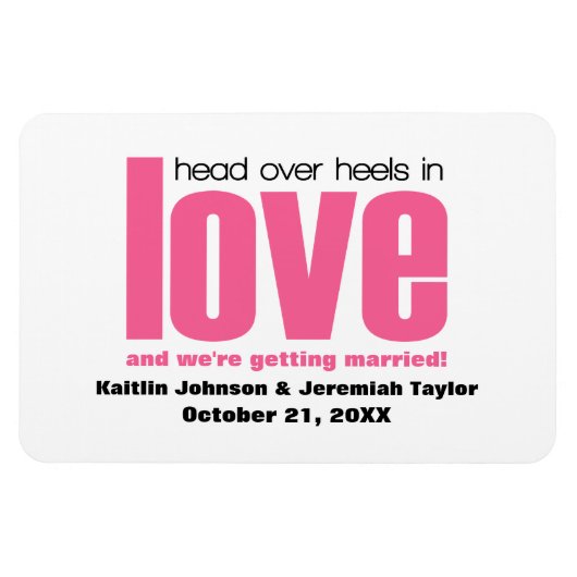 Flexible Pink Head Over Heels Save the Date Magnet (Horizontal)