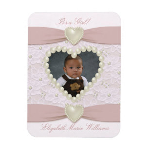 Flexible Pink Pastel Lace Pearl Baby Photo Magnet