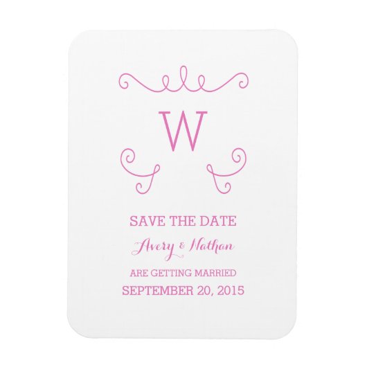 Flexible Pink Whimsical Flourish Save the Date Magnet (Vertical)
