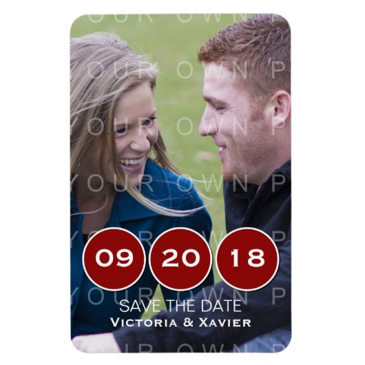 Flexible Red Modern Circles Photo Save the Date Magnet (Vertical)