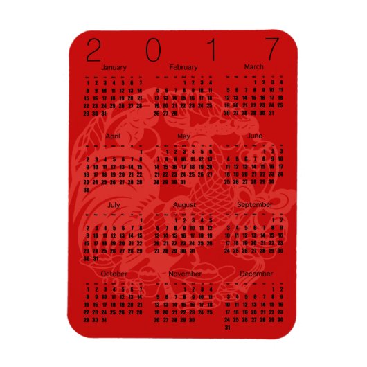 Flexible Red Papercut Rooster Calendar 2017 Magnet (Vertical)