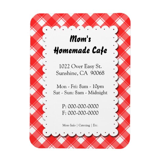 Flexible Red Plaid Restaurant Magnet d'affaires (Vertical)