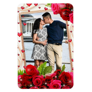Flexible Réfrigérateur Magnet Couple Photo Coeurs rouges Ro