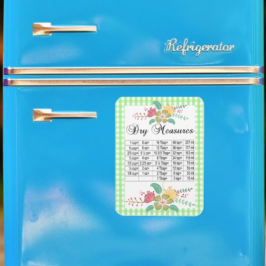 Flexible Ressort vert En vichy mesures sèches Magnet floral