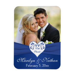 Flexible Royal Blue White Floral Heart Mariage Photo Magnet