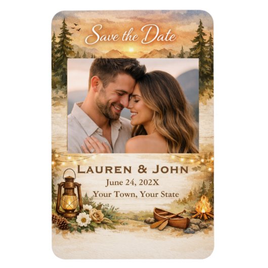 Flexible Rustic Romance Photo Save The Date Wedding Magnet (Vertical)