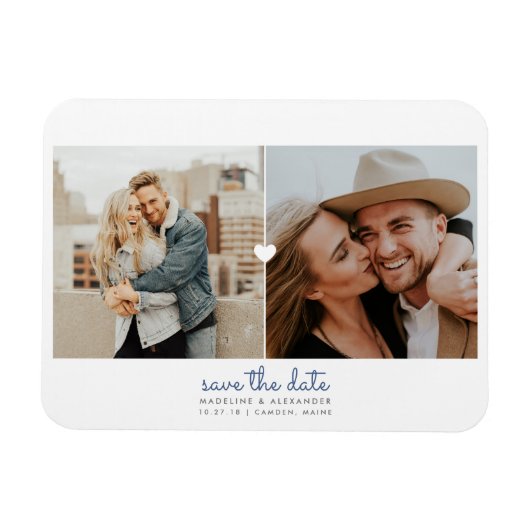Flexible Simple coeur Enregistrer la date Magnet photo (Horizontal)