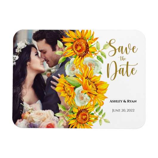 Flexible Sunflower Photo Wedding Save the Date Magnet (Horizontal)