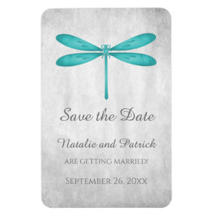 Flexible Teal Dragonfly Save the Date Magnet