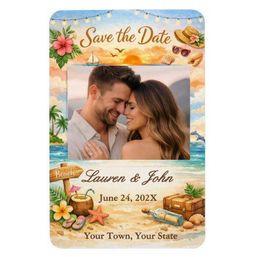 Flexible Tropical Bliss Photo Save Date Wedding Magnet (Vertical)