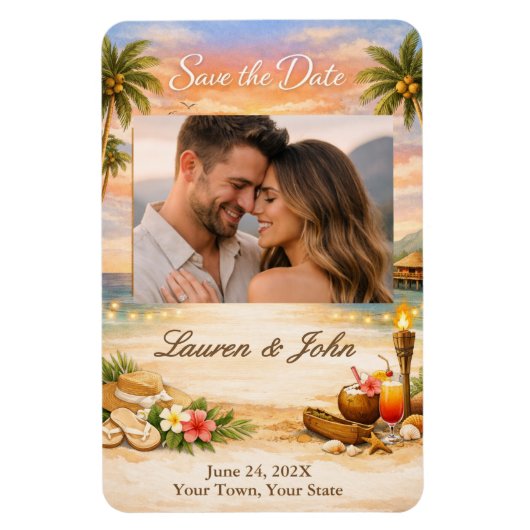Flexible Tropical Breeze Photo Save The Date Wedding Magnet (Vertical)