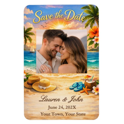 Flexible Tropical Eternity Photo Save Date Wedding Magnet (Vertical)