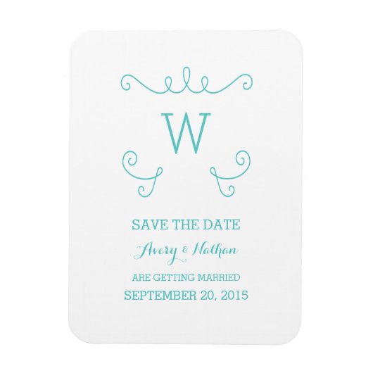 Flexible Turquoise Whimsical Flourish Save the Date Magnet (Vertical)