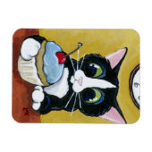 Flexible Tuxedo Cat & Cupcake Art Magnet Premium (Horizontal)