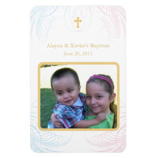 Flexible Twin Boy & Girl Photo Baptismal Magnet Invitations
