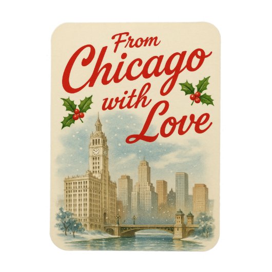 Flexible Vintage Christmas Magnet - De Chicago Avec Amour (Vertical)
