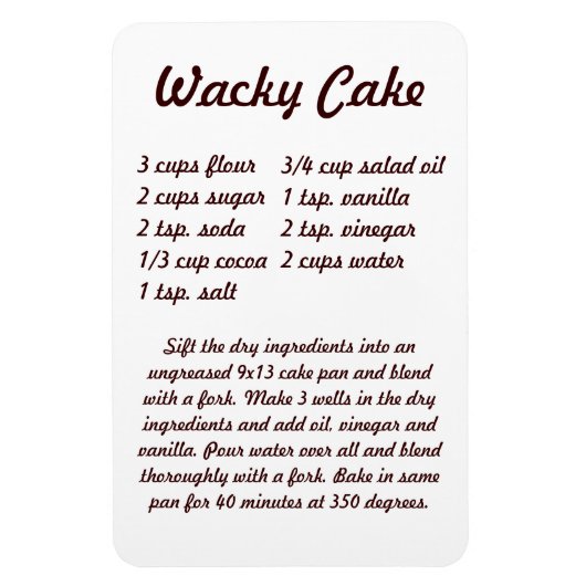 Flexible Wacky Cake Recipe Fridge Magnet (Vertical)
