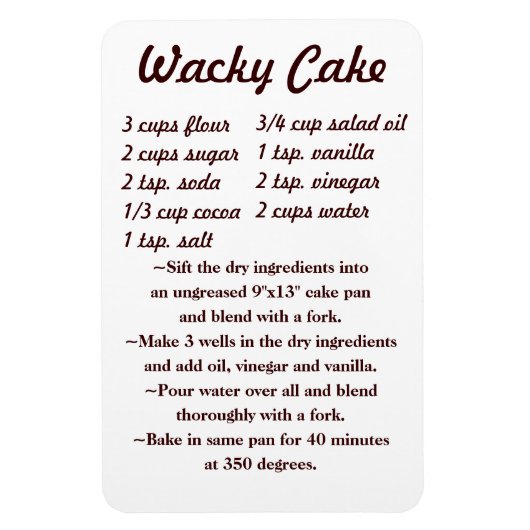 Flexible Wacky Cake Recipe Fridge Magnet draft5 (Vertical)