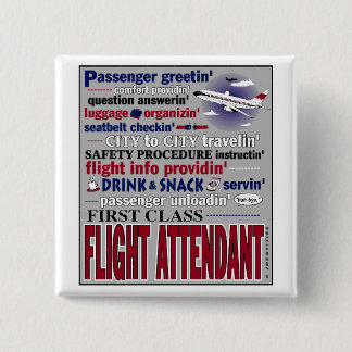 Flight Attendant Pin Vierkante Button 5,1 Cm