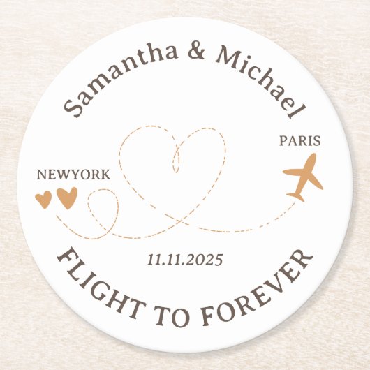 Flight forever Plane Travelling theme Wedding Ronde Kartonnen Onderzetter (Voorkant)