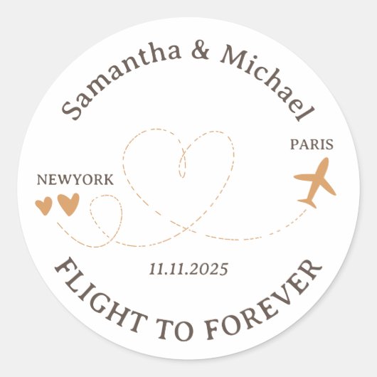 Flight Plane Travelling theme Wedding Ronde Sticker (Voorkant)