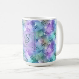 flinternaat Glitter Mermaid Mix Monogram Koffiemok