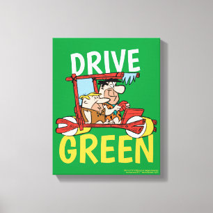 Flintstenen Fred & Barney - Drive Green Canvas Afdruk