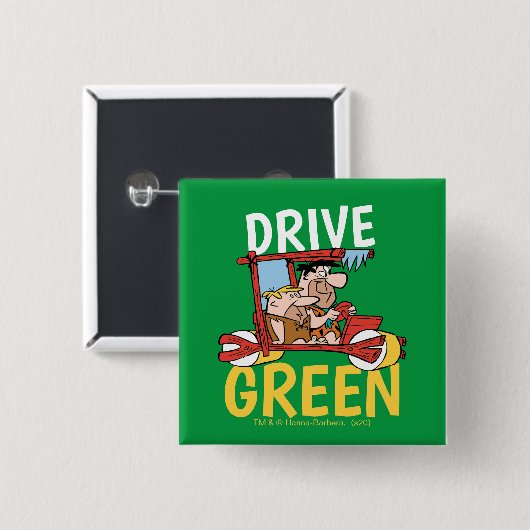 Flintstenen | Fred & Barney - Drive Green Vierkante Button 5,1 Cm (Voorkant /achterkant)