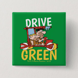Flintstenen Fred & Barney - Drive Green Vierkante Button 5,1 Cm