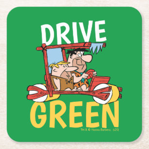 Flintstenen Fred & Barney - Drive Green Vierkante Kartonnen Onderzetter