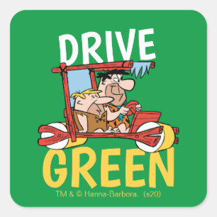 Flintstenen Fred & Barney - Drive Green Vierkante Sticker
