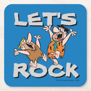 Flintstenen Fred & Barney - Let's Rock Vierkante Kartonnen Onderzetter