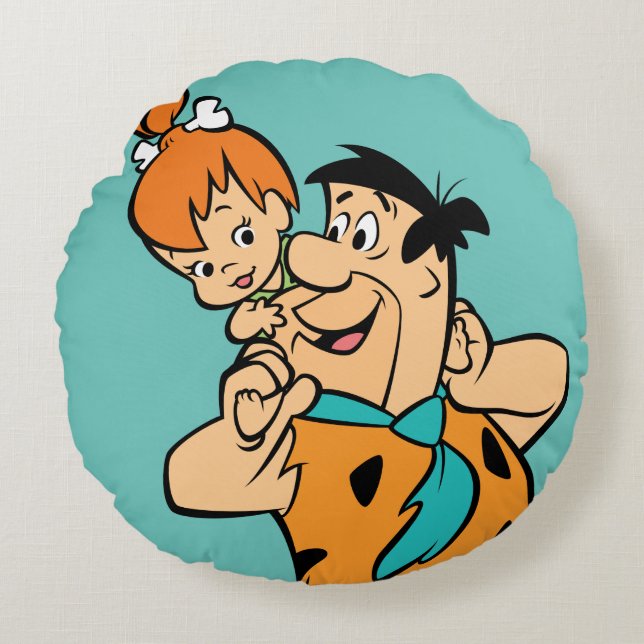 Flintstenen | Fred & Pebbles Flintstone Rond Kussen (Voorkant)