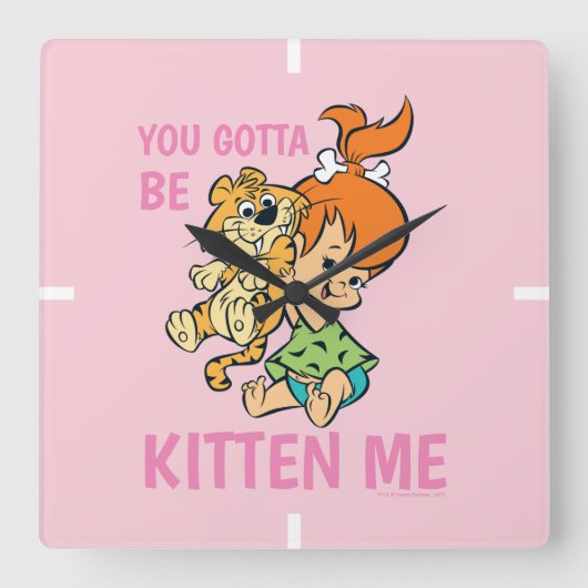 Flintstenen | Pebbles & Haar tijger Vierkante Klok (Voorkant)