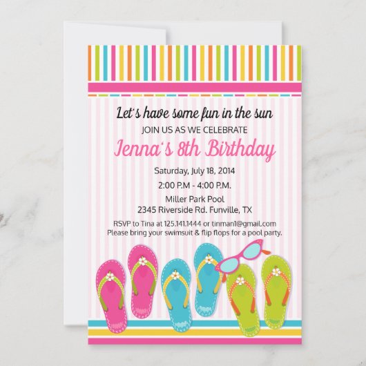 Flip Flop Anniversaire Fête Invitation Pool (Devant)