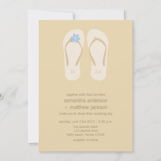 Flip Flop Beach Wedding Invitations -Flower Bleu (Devant)