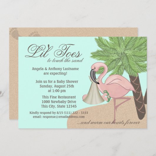 Flip Flop en Flamingo Baby shower Kaart (Voorkant / Achterkant)