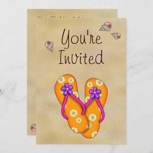 Flip Flop en Strand Verjaardag Uitnodiging (Voorkant / Achterkant)